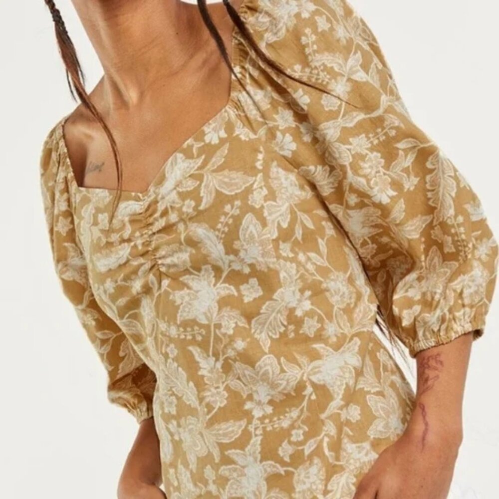 𝅺Reitmans Signature Sweetheart Neckline Puff Sleeve Boho Linen Top Size XL